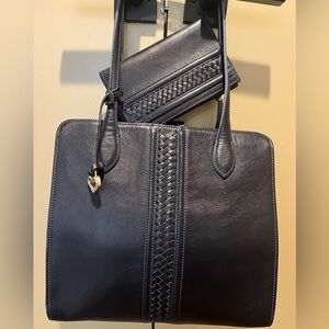 Brighton Navy Leather Tote Bag and Matching Wallet